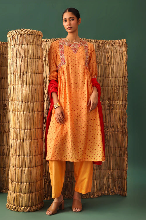 Orange Bandhani Zardozi Suit Set