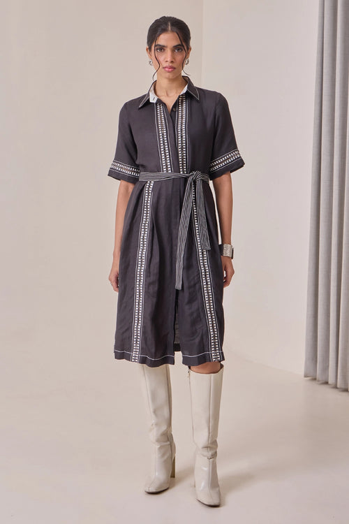 Black Thread-Work Midi Dress