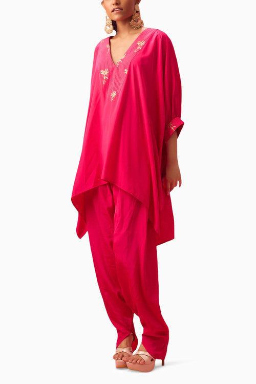 Rani Pink Foiling Kaftan Set