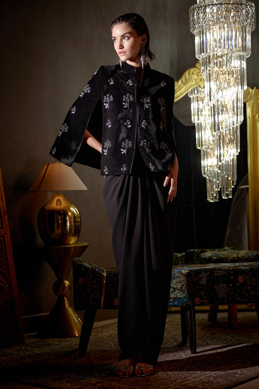 Black La Fleur Cape & Drape Skirt