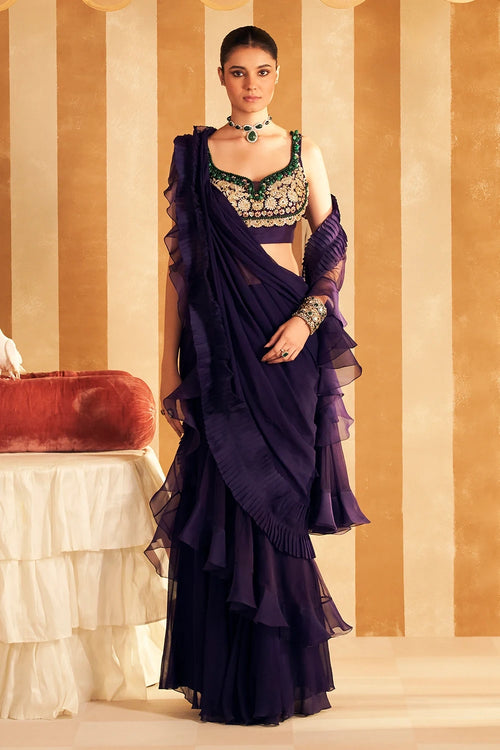 Naghma Purple Sari Set