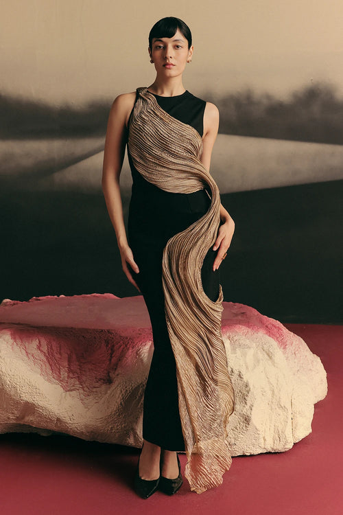 Gold Black Halo Gown