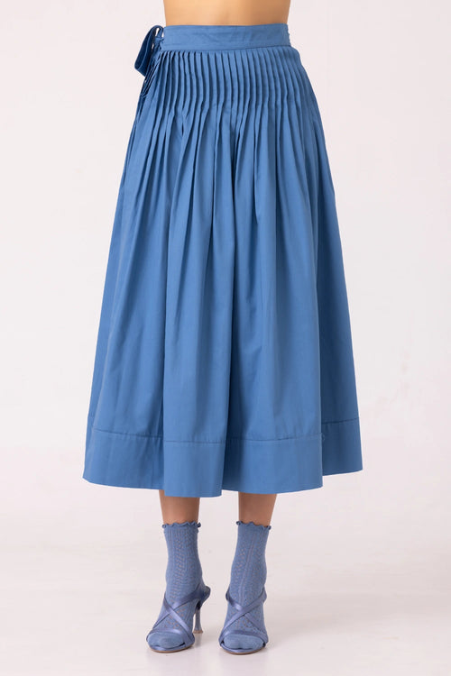 Tereza Blue Pleated Wrap Skirt