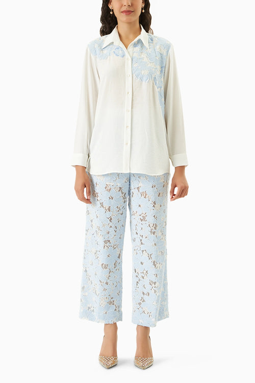 Petal Mist White-Blue Co-ord Set