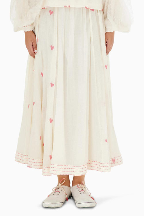 Cream Heart Jamdani A-Line Skirt