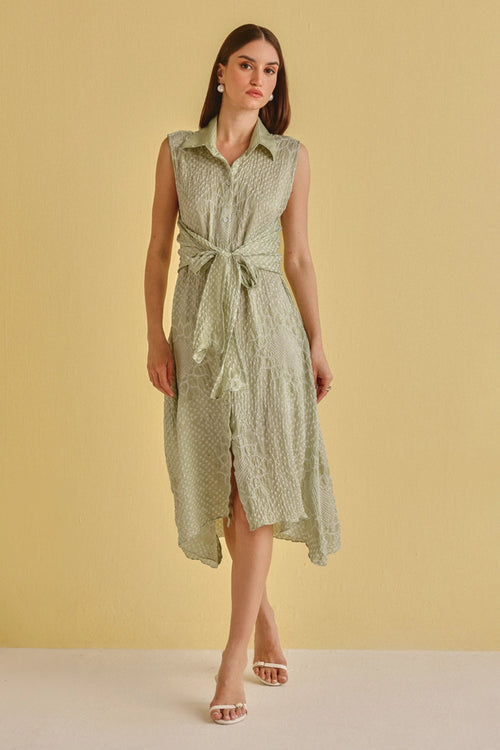 Sea Green Gajji Silk Bandhani Dress
