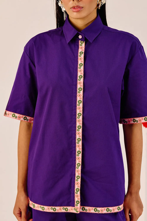 Purple Embroidered Cotton Co-ord Set