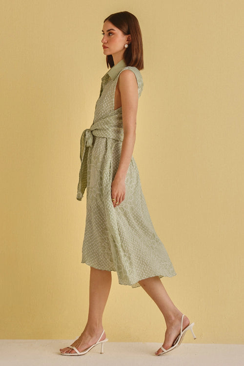 Sea Green Gajji Silk Bandhani Dress