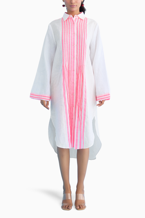 White Candy Stripes Shirt Dress