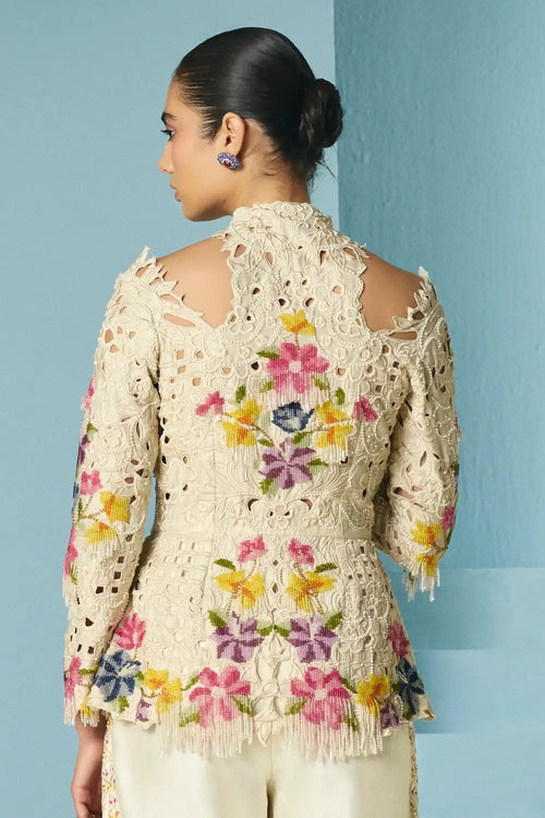 Ivory Beadwork And Cutwork Cutout Jacket
