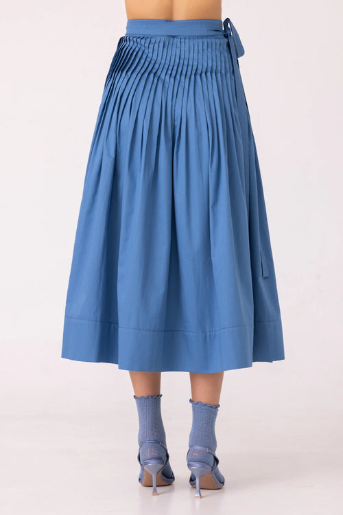 Tereza Blue Pleated Wrap Skirt