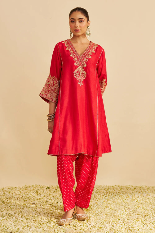Niyah Red Short Chauga with Salwar