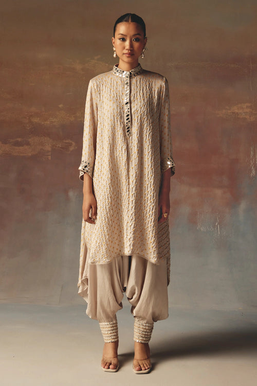 Moon Dust Bandhani Shirt Kurta with Thai Mirror Work Dhoti