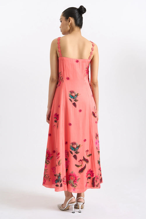 Pink Blossom Strappy Midi Dress