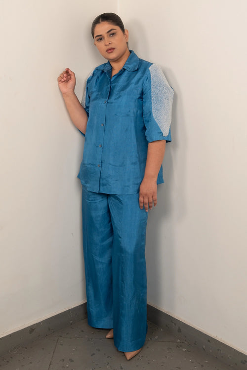 Blue Crystal Shirt And Trousers Set