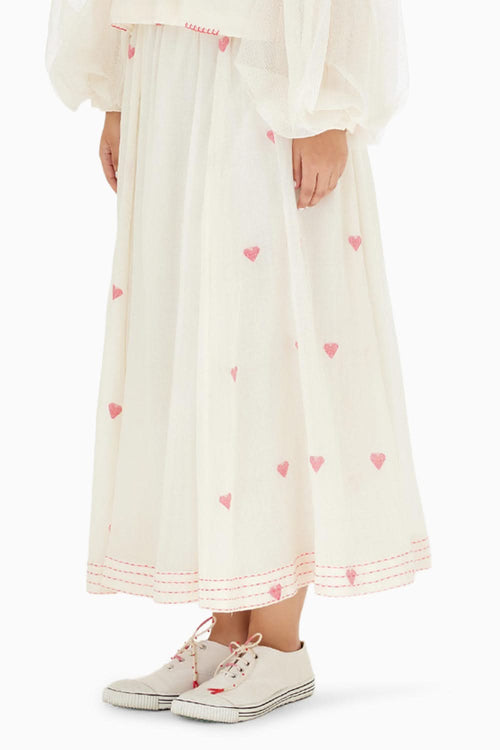 Cream Heart Jamdani A-Line Skirt