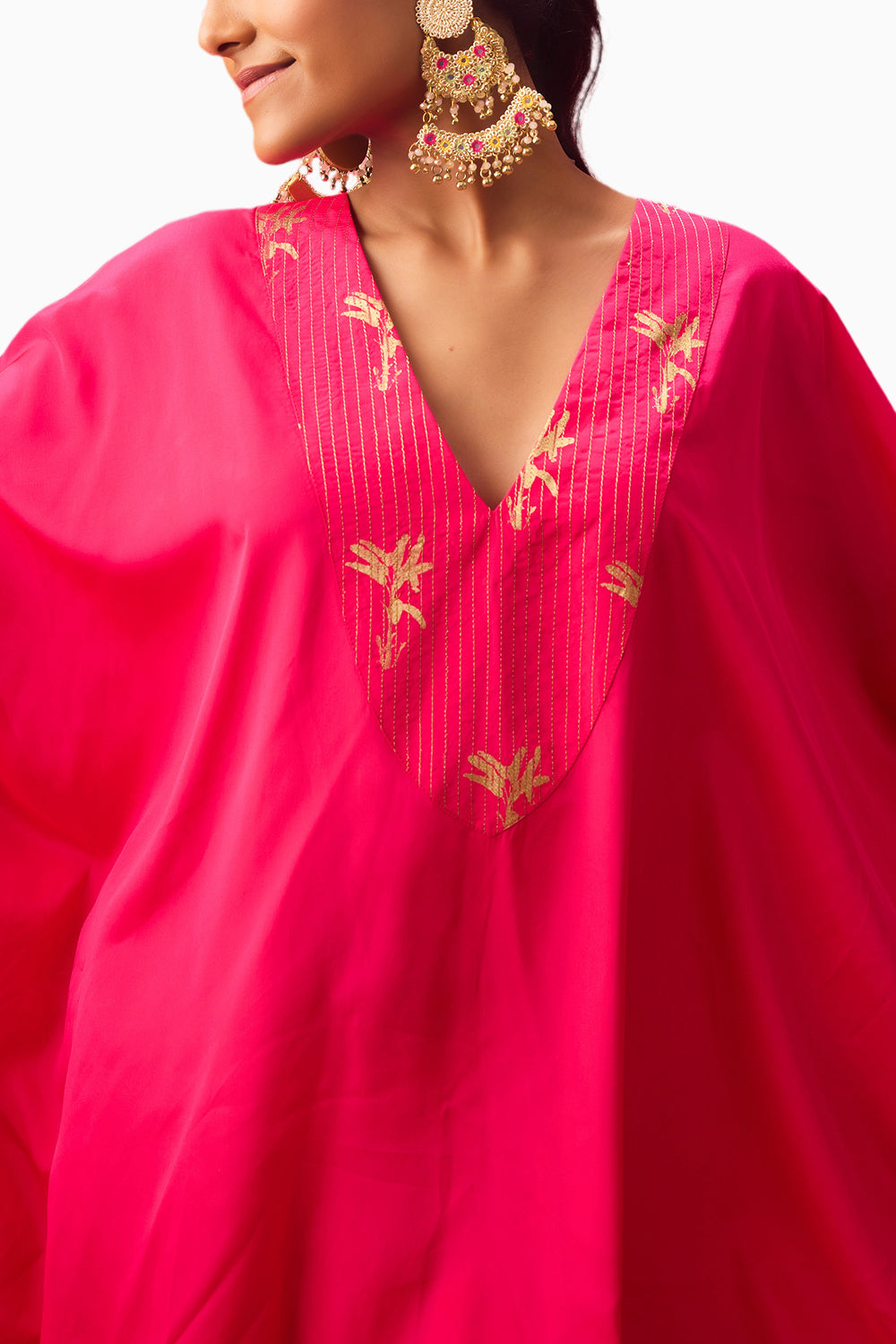 Rani Pink Foiling Kaftan Set