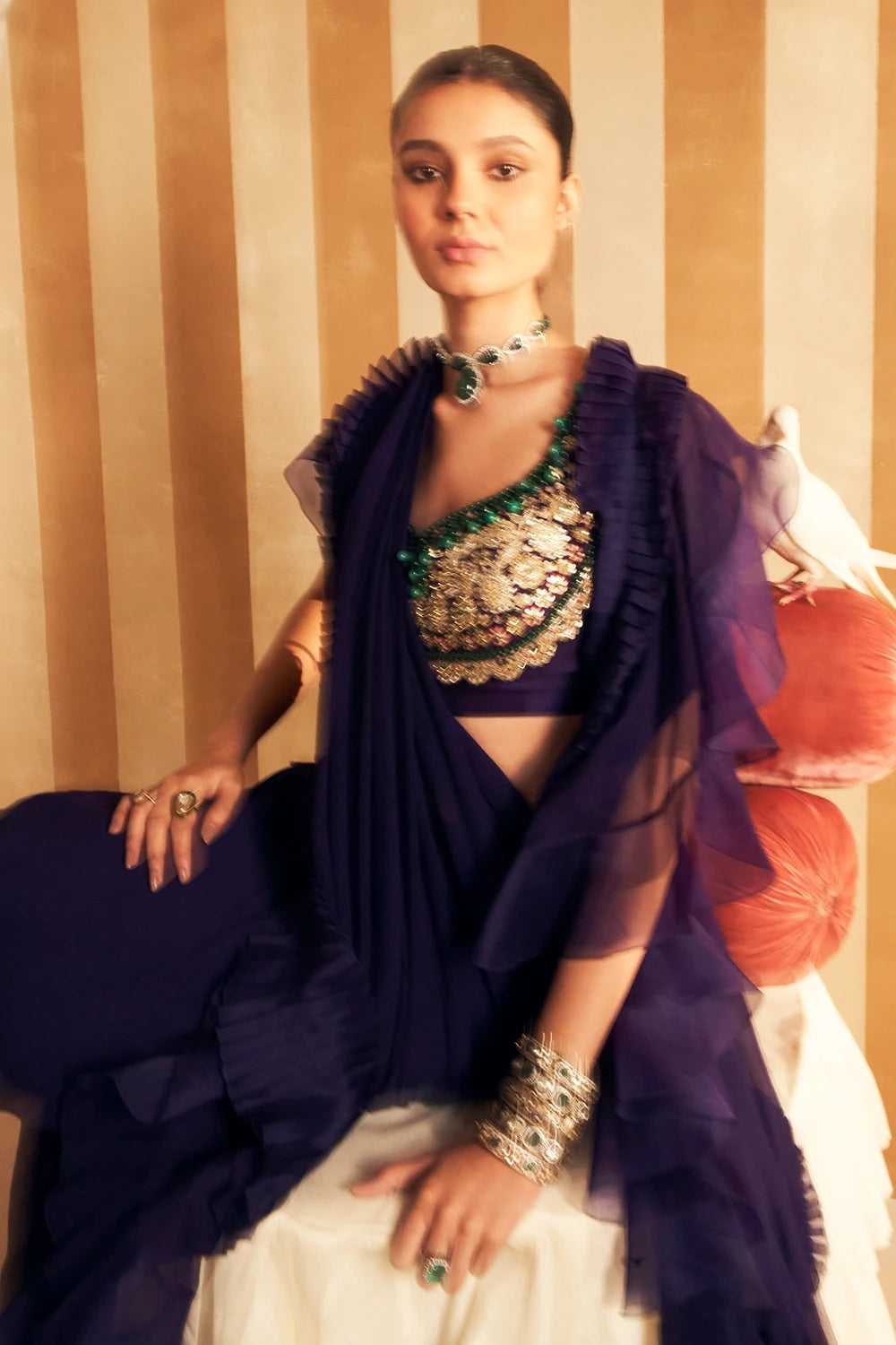 Naghma Purple Sari Set