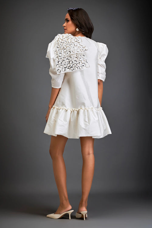 White Bold Gleam Shoulder Mini Dress
