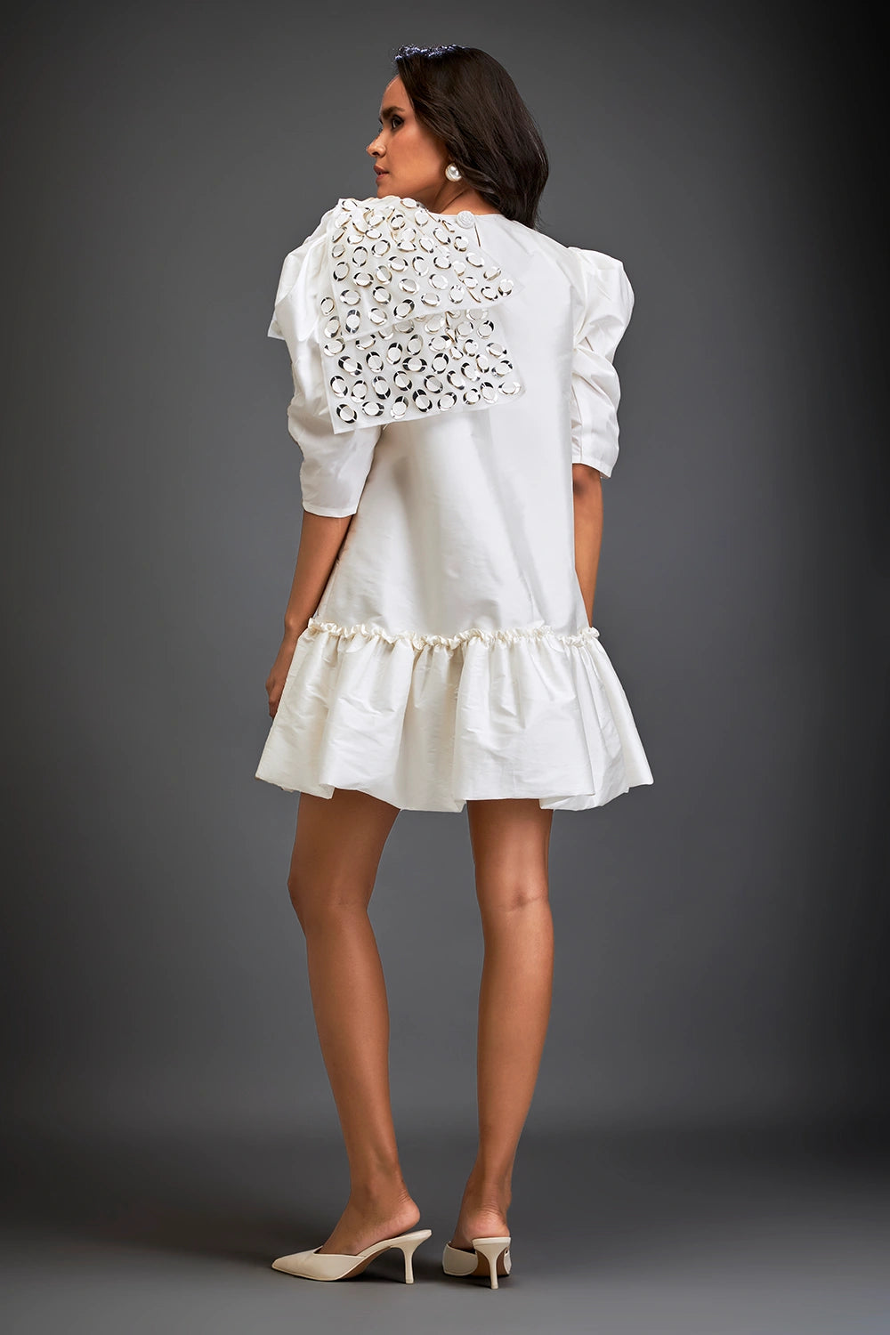 White Bold Gleam Shoulder Mini Dress