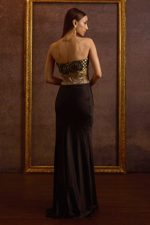 Esraa Ombre Dabka Embroidery Corset Top And Bias Fishcut Skirt