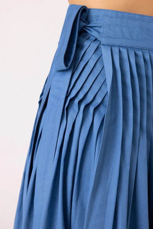 Tereza Blue Pleated Wrap Skirt