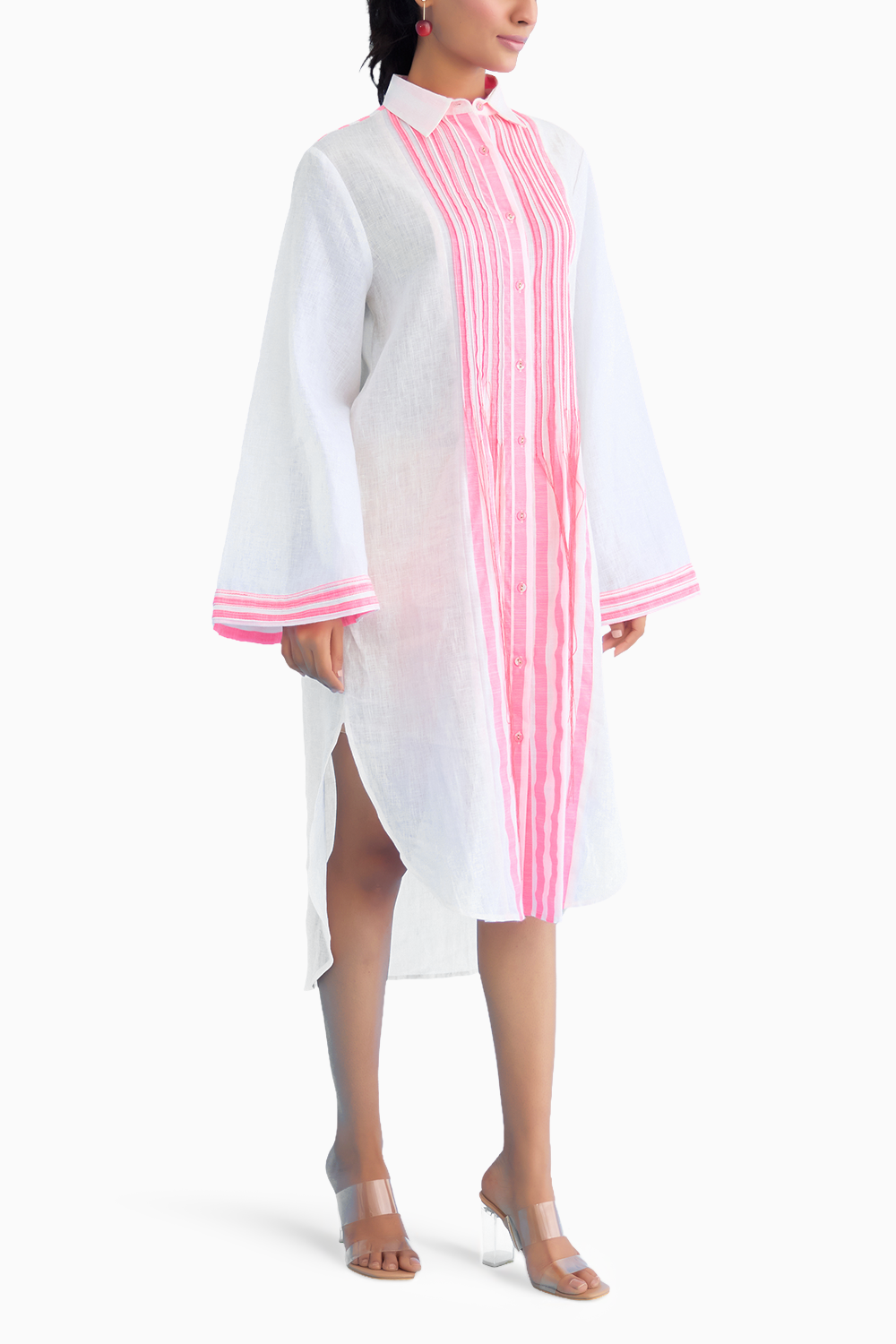 White Candy Stripes Shirt Dress