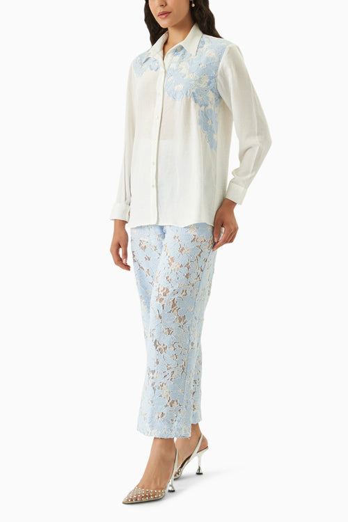 Petal Mist White-Blue Co-ord Set