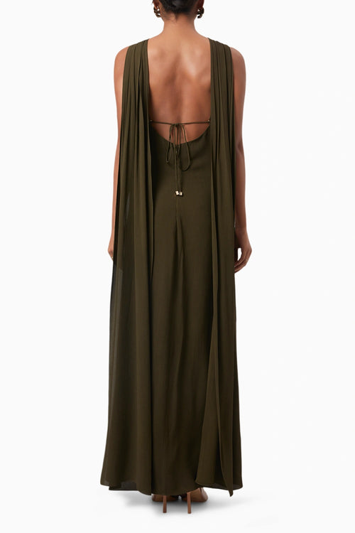 Olive Rosette Halter Maxi Gown
