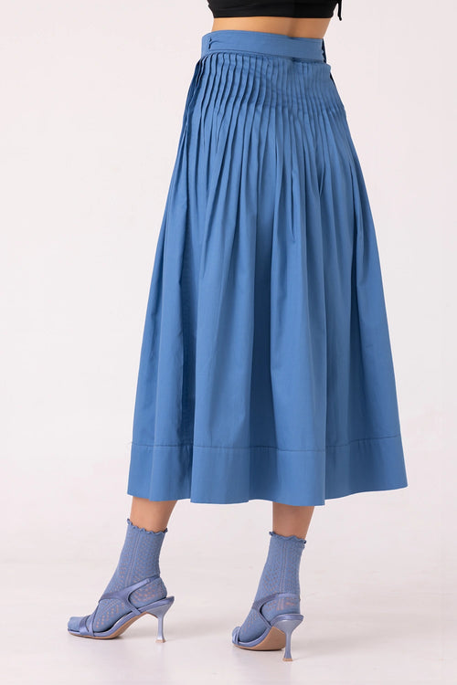 Tereza Blue Pleated Wrap Skirt