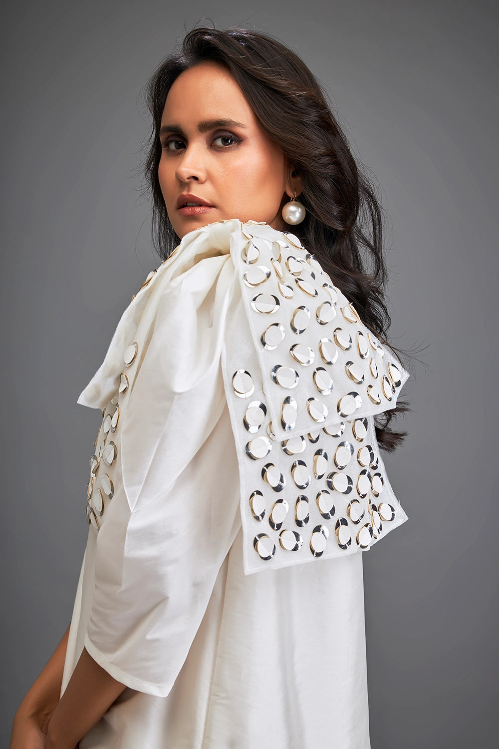 White Bold Gleam Shoulder Mini Dress