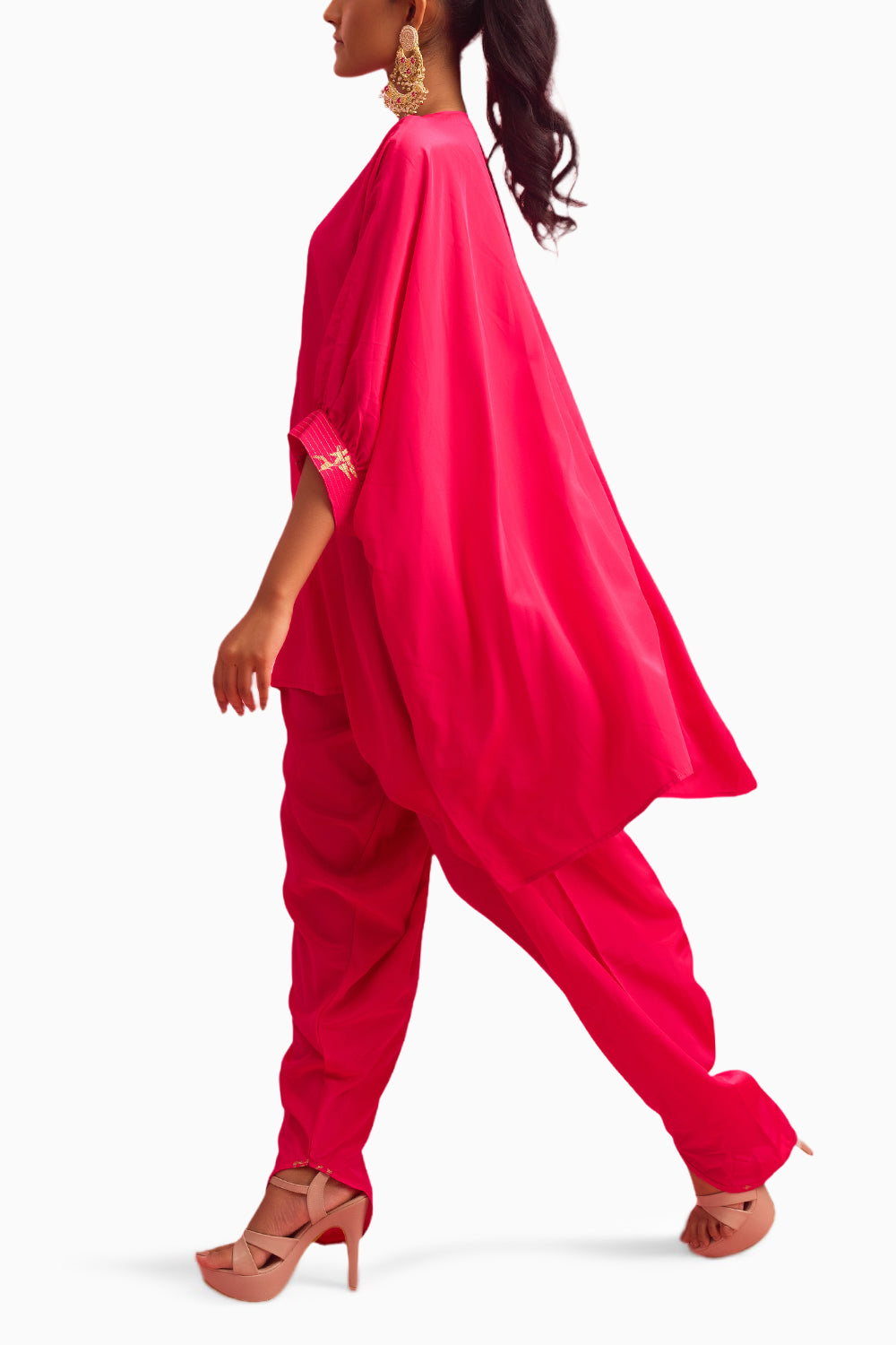 Rani Pink Foiling Kaftan Set