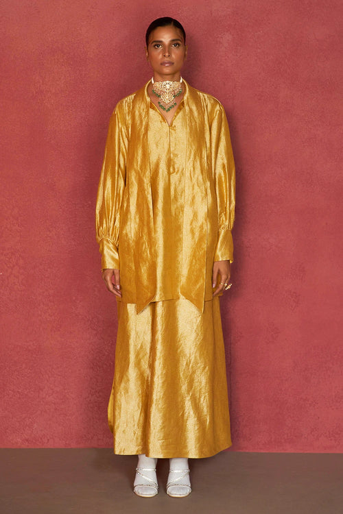 Sanyogita Gold Kimkhwaab Blouse And Skirt Set