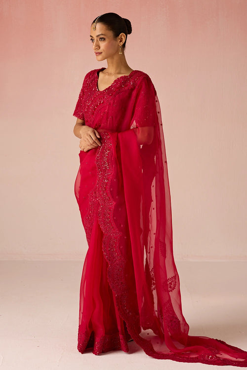 Red Bahaara Organza Silk Saree