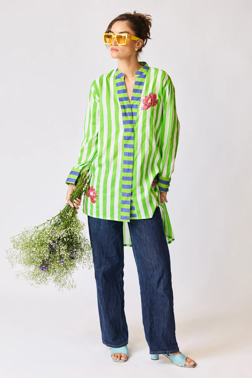 Embroidered Resort Stripe Tunic Shirt