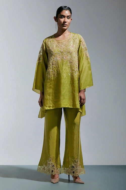 Henna Floral Threadwork Silk Co-ord Set