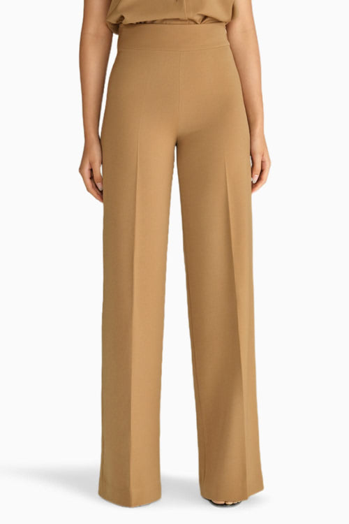 Camel Stretch Suiting Wide-Leg Trousers