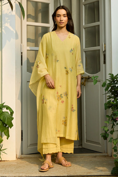 Lemon Embroidered Bloom Kurta Set