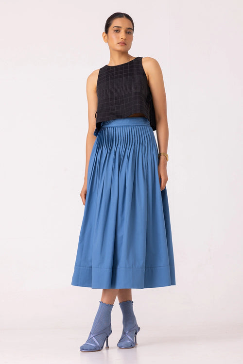 Tereza Blue Pleated Wrap Skirt
