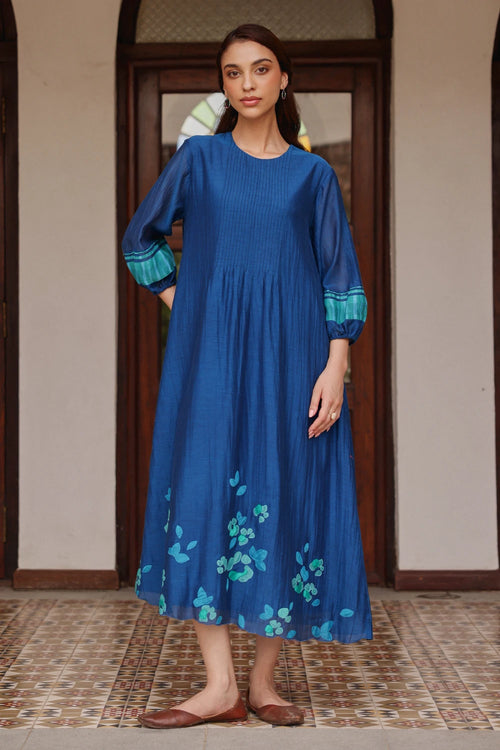 Indigo Pintuck Dress