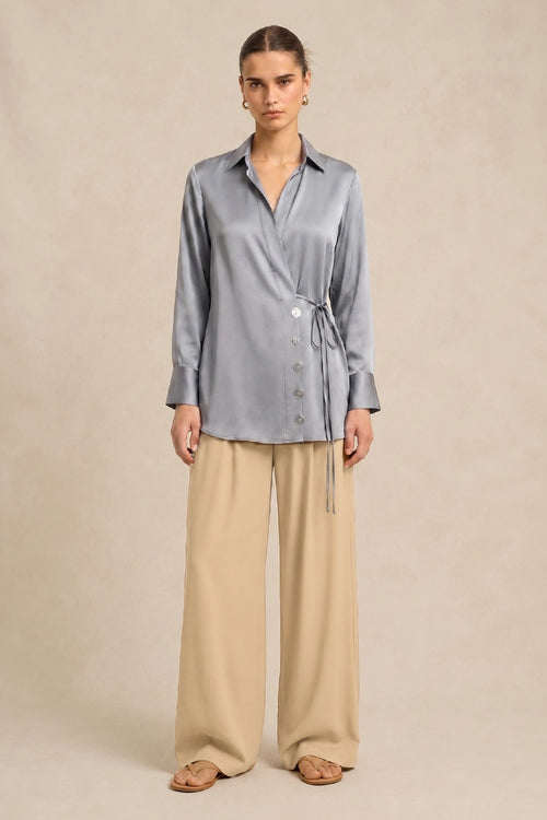 Steel Grey Wrap Blouse