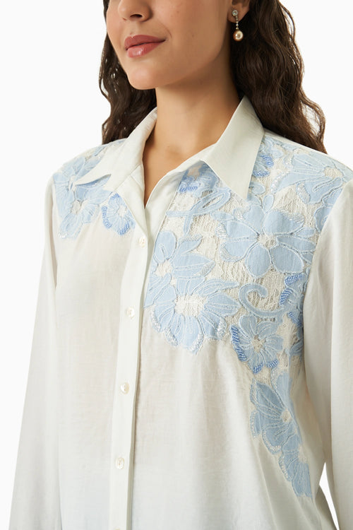Petal Mist White-Blue Co-ord Set