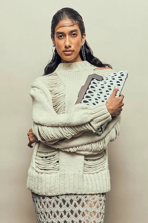 Ivory Float Hand Knitted Cardigan