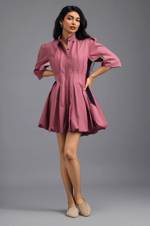 Dusty Pink Pleated Mini Dress