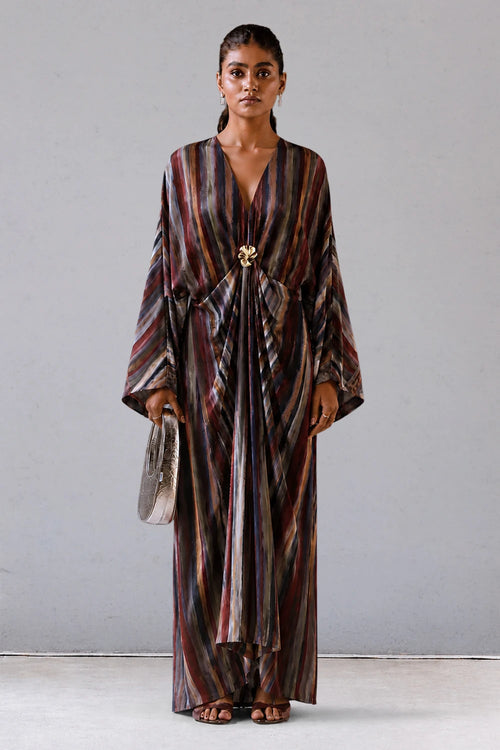 Striped Silk Crepe Kaftan Dress