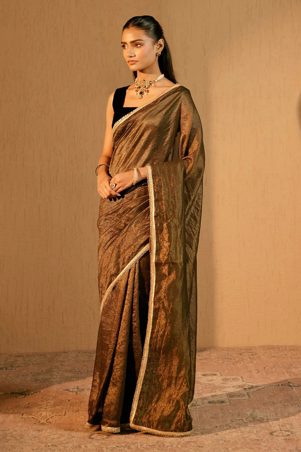 Black Lily Chanderi Stripe Saree