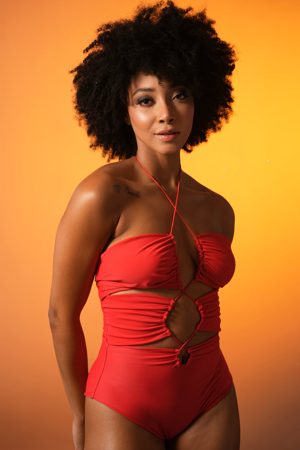 Cherry Ruched Halter Swimsuit