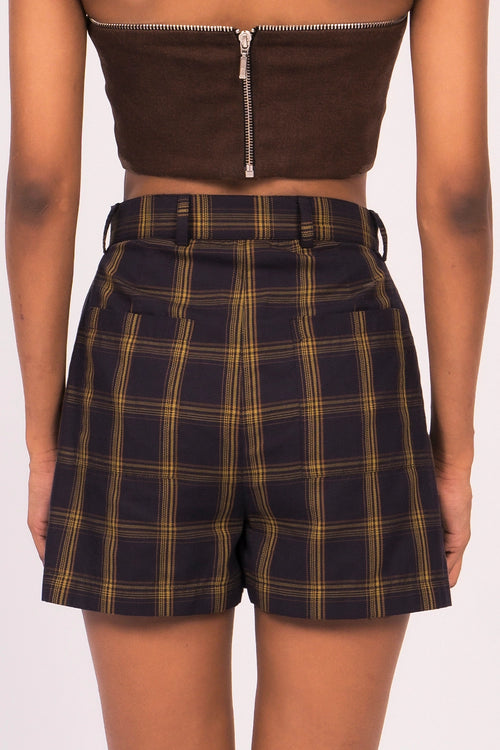 Navy Check Shorts