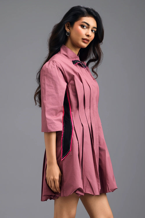 Dusty Pink Pleated Mini Dress