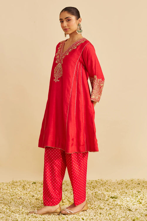 Niyah Red Short Chauga with Salwar